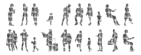 Siluetas Vectores Siluetas Contorno Personas Dibujo Contorno Silueta Personas Icono — Archivo Imágenes Vectoriales