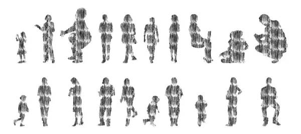 Vektor Silhuetter Disposition Silhuetter Människor Contour Ritning Människor Siluett Ikon — Stock vektor