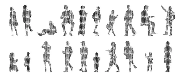 Silhouettes Vectorielles Silhouettes Esquissées Personnes Dessin Contour Silhouette Personnes Icône — Image vectorielle