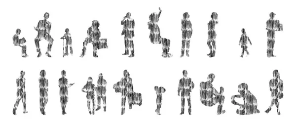 Silhouettes Vectorielles Silhouettes Esquissées Personnes Dessin Contour Silhouette Personnes Icône — Image vectorielle