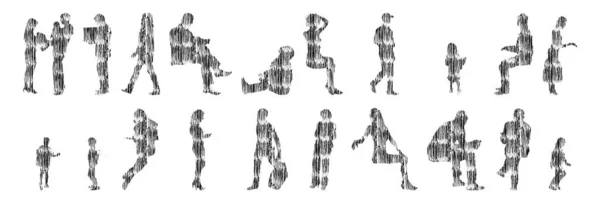 Silhouettes Vectorielles Silhouettes Esquissées Personnes Dessin Contour Silhouette Personnes Icône — Image vectorielle