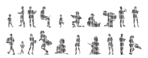 Silhouettes Vectorielles Silhouettes Esquissées Personnes Dessin Contour Silhouette Personnes Icône — Image vectorielle