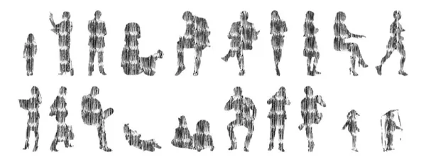 Silhouettes Vectorielles Silhouettes Esquissées Personnes Dessin Contour Silhouette Personnes Icône — Image vectorielle