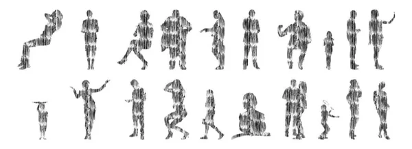 Silhouettes Vectorielles Silhouettes Esquissées Personnes Dessin Contour Silhouette Personnes Icône — Image vectorielle