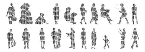 Sílhuetas Vetoriais Sílhuetas Contorno Pessoas Desenho Contorno Silhueta Pessoas Conjunto —  Vetores de Stock
