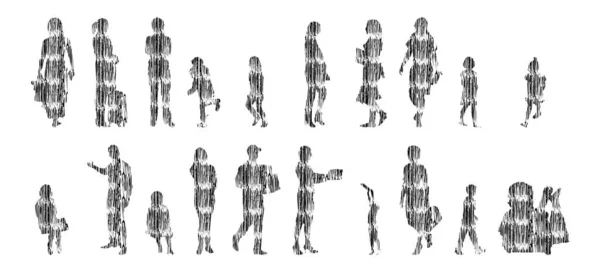 Vektor Silhuetter Disposition Silhuetter Människor Contour Ritning Människor Siluett Ikon — Stock vektor