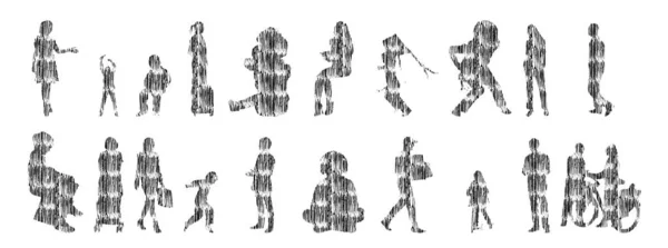 Silhouettes Vectorielles Silhouettes Esquissées Personnes Dessin Contour Silhouette Personnes Icône — Image vectorielle