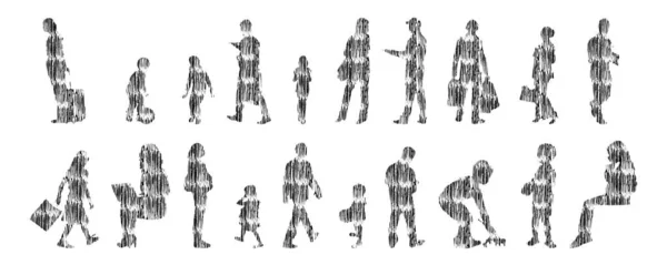Sílhuetas Vetoriais Sílhuetas Contorno Pessoas Desenho Contorno Silhueta Pessoas Conjunto — Vetor de Stock