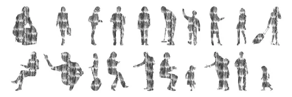 Silhouettes Vectorielles Silhouettes Esquissées Personnes Dessin Contour Silhouette Personnes Icône — Image vectorielle