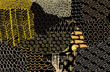 Soyut siyah konturlar, el vektör desen çizdi. Geometrik tarzı Retro soyut desen. Soyut çok renkli geometrik desen.