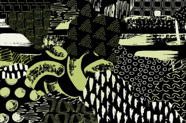 Soyut siyah konturlar, el vektör desen çizdi. Geometrik tarzı Retro soyut desen. Soyut çok renkli geometrik desen.