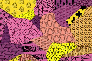 Soyut siyah konturlar, el vektör desen çizdi. Geometrik tarzı Retro soyut desen. Soyut çok renkli geometrik desen.