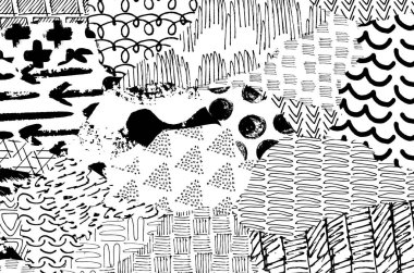 Soyut siyah konturlar, el vektör desen çizdi. Geometrik tarzı Retro soyut desen. Soyut çok renkli geometrik desen.