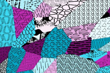 Soyut siyah konturlar, el vektör desen çizdi. Geometrik tarzı Retro soyut desen. Soyut çok renkli geometrik desen.