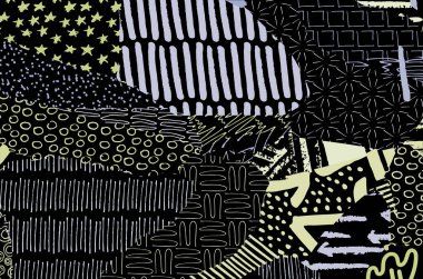 Soyut siyah konturlar, el vektör desen çizdi. Geometrik tarzı Retro soyut desen. Soyut çok renkli geometrik desen.