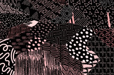 Soyut siyah konturlar, el vektör desen çizdi. Geometrik tarzı Retro soyut desen. Soyut çok renkli geometrik desen.