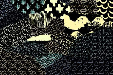 Soyut siyah konturlar, el vektör desen çizdi. Geometrik tarzı Retro soyut desen. Soyut çok renkli geometrik desen.