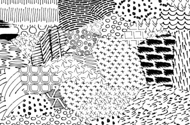 Soyut siyah konturlar, el vektör desen çizdi. Geometrik tarzı Retro soyut desen. Soyut çok renkli geometrik desen.