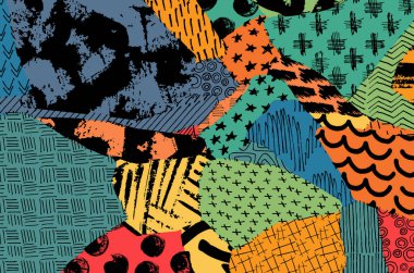 Soyut siyah konturlar, el vektör desen çizdi. Geometrik tarzı Retro soyut desen. Soyut çok renkli geometrik desen.