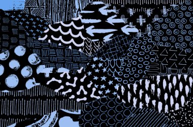 Soyut siyah konturlar, el vektör desen çizdi. Geometrik tarzı Retro soyut desen. Soyut çok renkli geometrik desen.