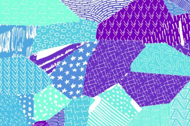 Soyut siyah konturlar, el vektör desen çizdi. Geometrik tarzı Retro soyut desen. Soyut çok renkli geometrik desen.