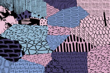 Soyut siyah konturlar, el vektör desen çizdi. Geometrik tarzı Retro soyut desen. Soyut çok renkli geometrik desen.