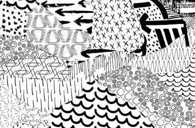 Soyut siyah konturlar, el vektör desen çizdi. Geometrik tarzı Retro soyut desen. Soyut çok renkli geometrik desen.