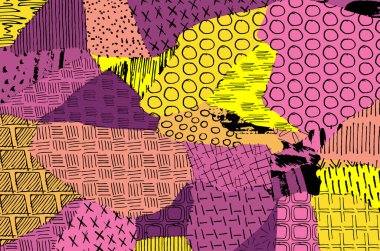 Soyut siyah konturlar, el vektör desen çizdi. Geometrik tarzı Retro soyut desen. Soyut çok renkli geometrik desen.