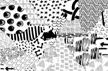 Soyut siyah konturlar, el vektör desen çizdi. Geometrik tarzı Retro soyut desen. Soyut çok renkli geometrik desen.