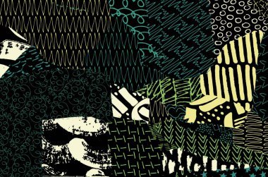 Soyut siyah konturlar, el vektör desen çizdi. Geometrik tarzı Retro soyut desen. Soyut çok renkli geometrik desen.