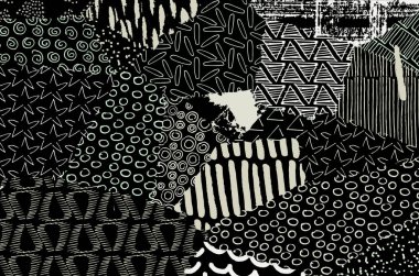 Soyut siyah konturlar, el vektör desen çizdi. Geometrik tarzı Retro soyut desen. Soyut çok renkli geometrik desen.