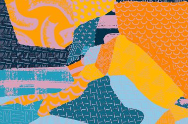 Soyut siyah konturlar, el vektör desen çizdi. Geometrik tarzı Retro soyut desen. Soyut çok renkli geometrik desen.