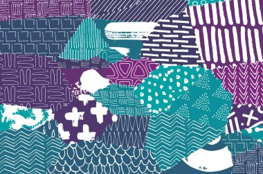 Soyut siyah konturlar, el vektör desen çizdi. Geometrik tarzı Retro soyut desen. Soyut çok renkli geometrik desen.