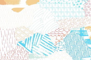 Soyut siyah konturlar, el vektör desen çizdi. Geometrik tarzı Retro soyut desen. Soyut çok renkli geometrik desen.