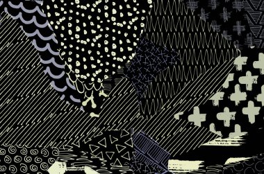 Soyut siyah konturlar, el vektör desen çizdi. Geometrik tarzı Retro soyut desen. Soyut çok renkli geometrik desen.