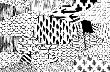 Soyut siyah konturlar, el vektör desen çizdi. Geometrik tarzı Retro soyut desen. Soyut çok renkli geometrik desen.