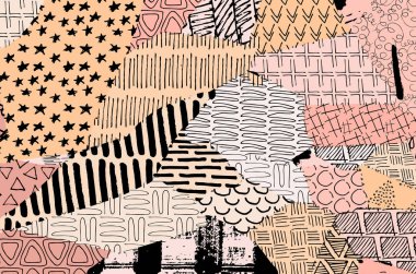 Soyut siyah konturlar, el vektör desen çizdi. Geometrik tarzı Retro soyut desen. Soyut çok renkli geometrik desen.