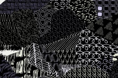 Soyut siyah konturlar, el vektör desen çizdi. Geometrik tarzı Retro soyut desen. Soyut çok renkli geometrik desen.