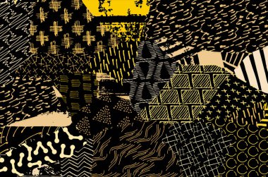 Soyut siyah konturlar, el vektör desen çizdi. Geometrik tarzı Retro soyut desen. Soyut çok renkli geometrik desen.