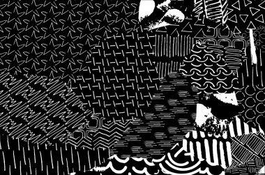 Soyut siyah konturlar, el vektör desen çizdi. Geometrik tarzı Retro soyut desen. Soyut çok renkli geometrik desen.