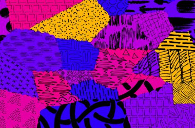 Soyut siyah konturlar, el vektör desen çizdi. Geometrik tarzı Retro soyut desen. Soyut çok renkli geometrik desen.