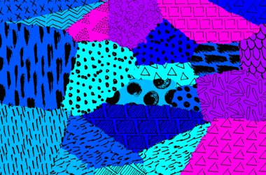 Soyut siyah konturlar, el vektör desen çizdi. Geometrik tarzı Retro soyut desen. Soyut çok renkli geometrik desen.