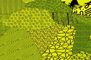 Soyut siyah konturlar, el vektör desen çizdi. Geometrik tarzı Retro soyut desen. Soyut çok renkli geometrik desen.