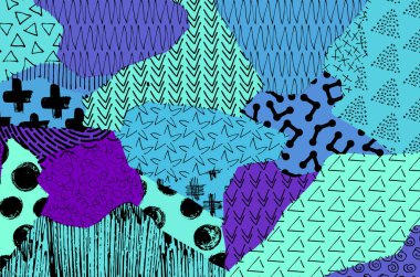 Soyut siyah konturlar, el vektör desen çizdi. Geometrik tarzı Retro soyut desen. Soyut çok renkli geometrik desen.