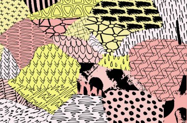 Soyut siyah konturlar, el vektör desen çizdi. Geometrik tarzı Retro soyut desen. Soyut çok renkli geometrik desen.