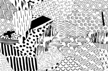 Soyut siyah konturlar, el vektör desen çizdi. Geometrik tarzı Retro soyut desen. Soyut çok renkli geometrik desen.