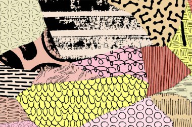 Soyut siyah konturlar, el vektör desen çizdi. Geometrik tarzı Retro soyut desen. Soyut çok renkli geometrik desen.