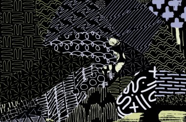 Soyut siyah konturlar, el vektör desen çizdi. Geometrik tarzı Retro soyut desen. Soyut çok renkli geometrik desen.