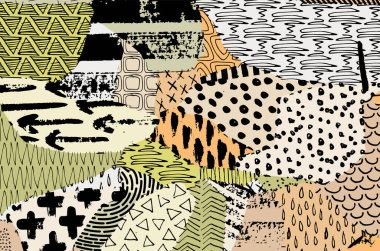 Soyut siyah konturlar, el vektör desen çizdi. Geometrik tarzı Retro soyut desen. Soyut çok renkli geometrik desen.