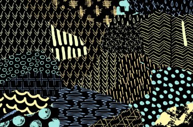 Soyut siyah konturlar, el vektör desen çizdi. Geometrik tarzı Retro soyut desen. Soyut çok renkli geometrik desen.